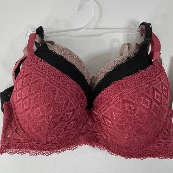 Adrienne Vittadini Front Crochet Detail Full Cup Underwired Bra 3 pack 36B NEW - Picture 1 of 14
